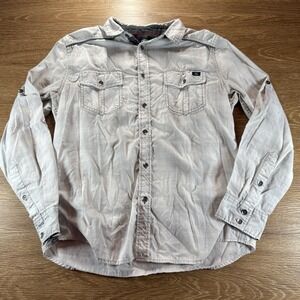 Rock & Republic Men's M Textured Button Down Shirt Gray Roll Tab Long Sleeve